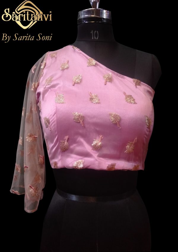 Pink Satin Embroidered Padded Blouse